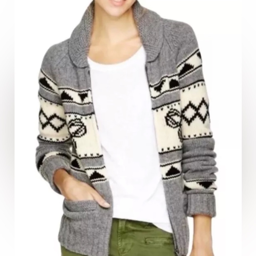 Aritzia TNA Sea To Sky Lambswool Chunky Knit Zip Sweater Medium Nordic Fair Isle